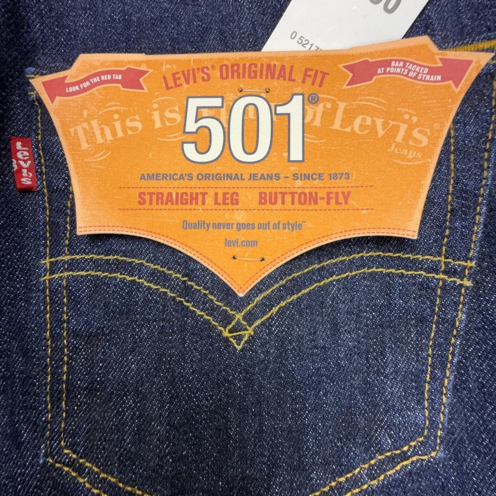 Levis 501 Original Fit Jeans Mens 30x36 Dark Wash Straight Leg Button Fly NWT